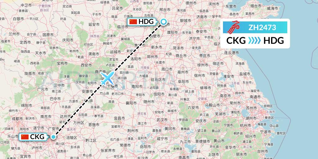 ZH2473 Shenzhen Airlines Flight Map: Chongqing to Handan