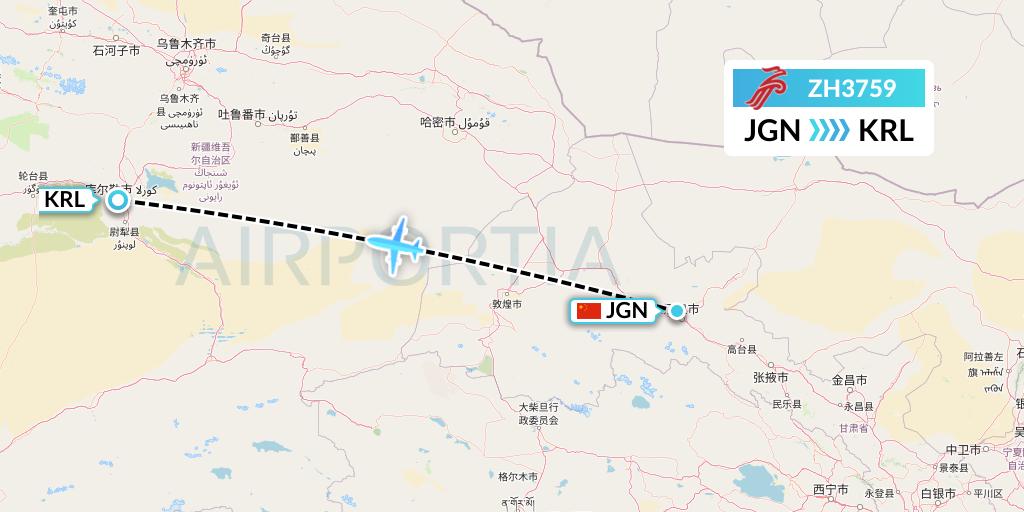 ZH3759 Shenzhen Airlines Flight Map: Jiayuguan to Korla