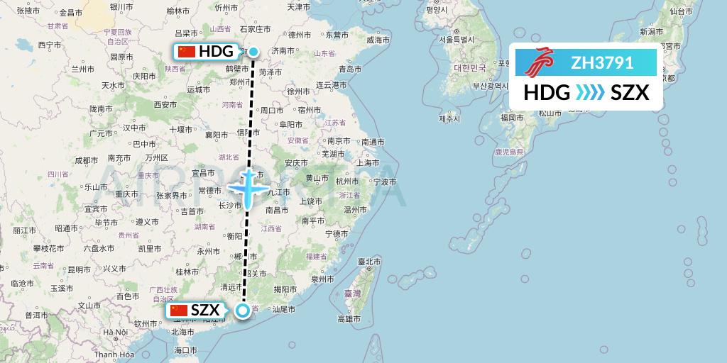ZH3791 Shenzhen Airlines Flight Map: Handan to Shenzhen