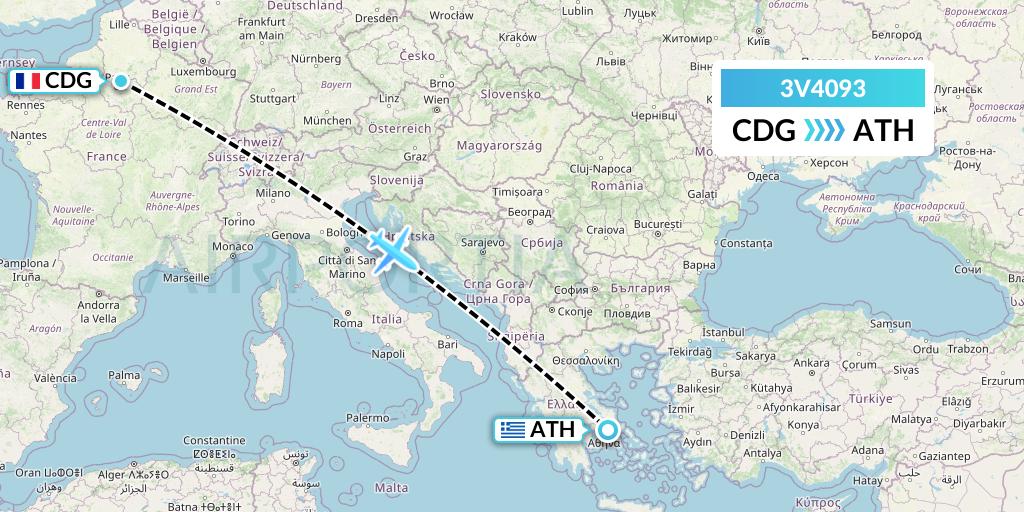 3V4093 ASL Airlines Belgium Flight Map: Paris to Athens