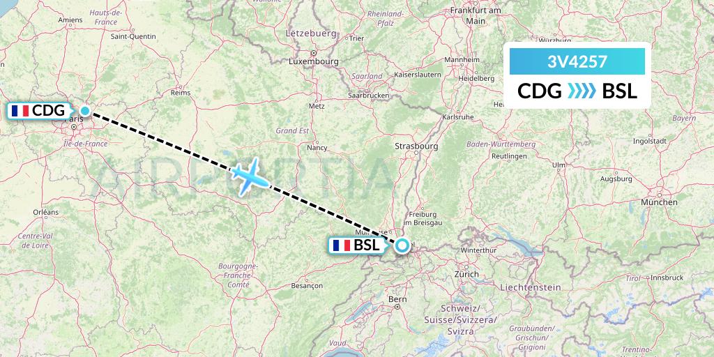 3V4257 ASL Airlines Belgium Flight Map: Paris to Basel