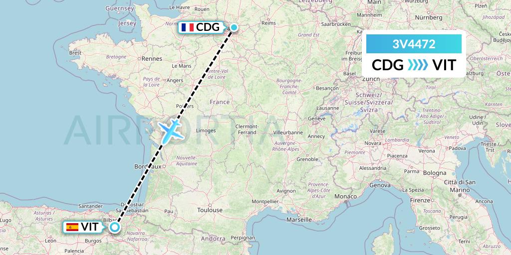 3V4472 ASL Airlines Belgium Flight Map: Paris to Vitoria