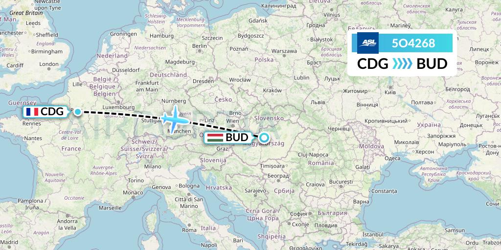5O4268 ASL Airlines France Flight Map: Paris to Budapest