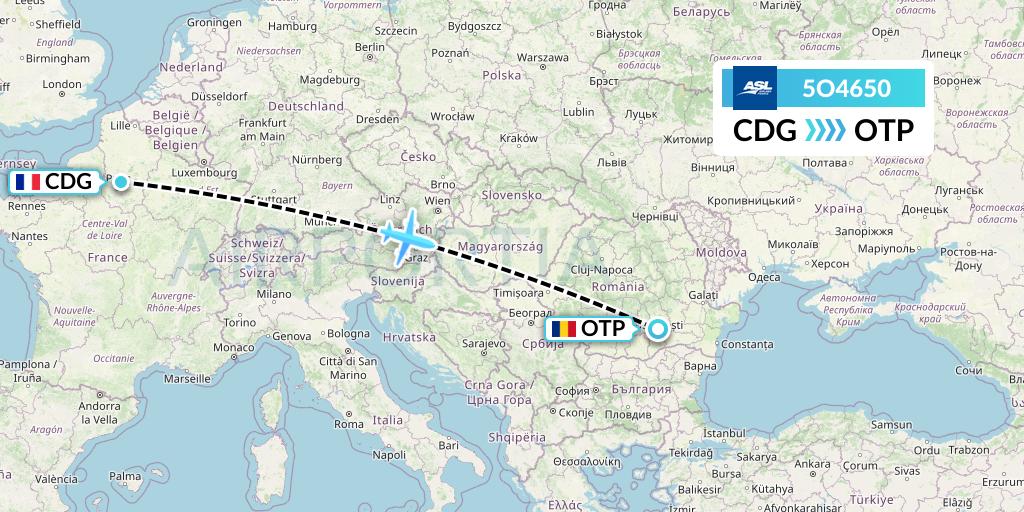 5O4650 ASL Airlines France Flight Map: Paris to Bucharest