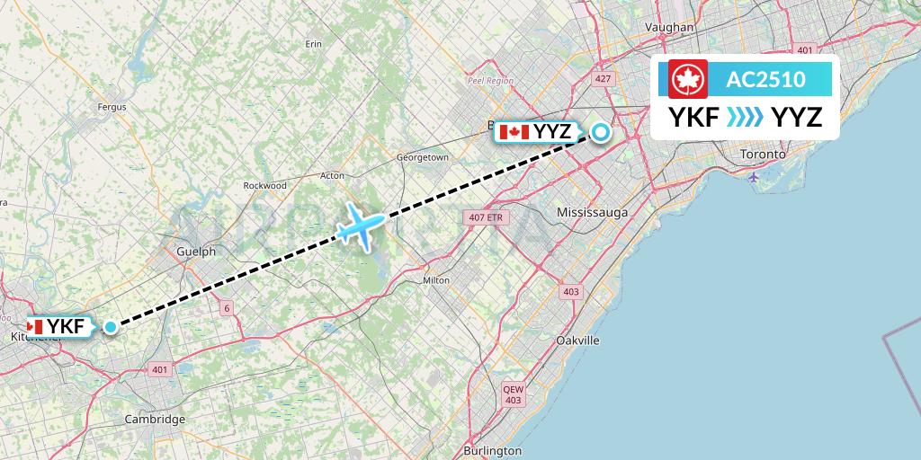 AC2510 Air Canada Flight Map: Waterloo to Toronto