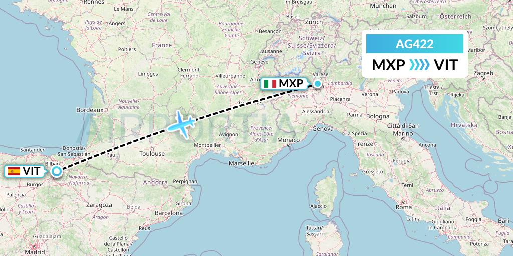 AG422 Aruba Airlines Flight Map: Milan to Vitoria
