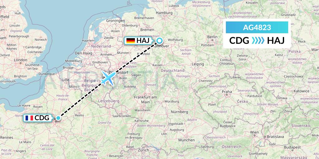 AG4823 Aruba Airlines Flight Map: Paris to Hannover
