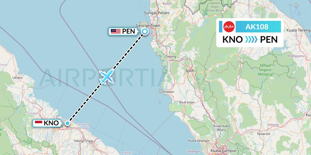 AK108 AirAsia Flight Map: Medan to Penang