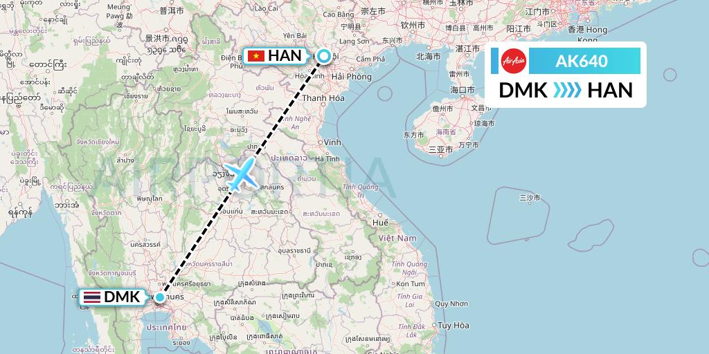 AK640 AirAsia Flight Map: Bangkok to Hanoi