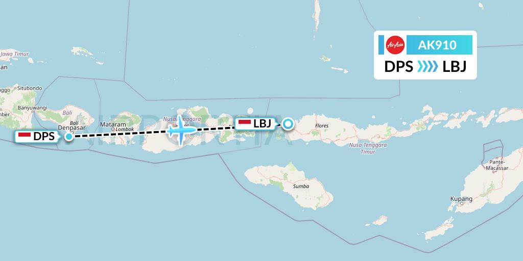 AK910 AirAsia Flight Map: Denpasar to Labuan Bajo