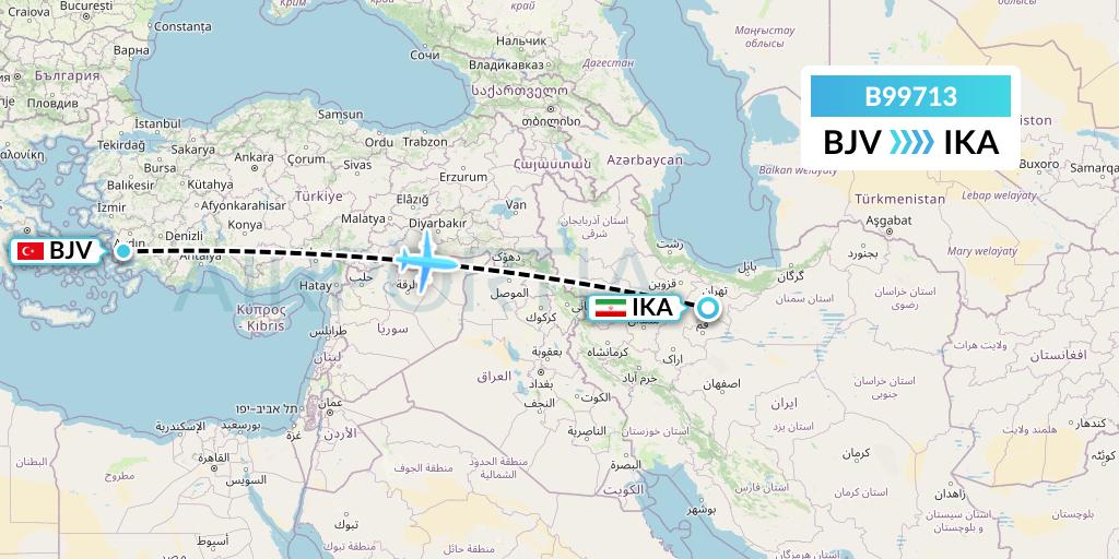 B99713 Iran Air Tours Flight Map: Bodrum to Tehran