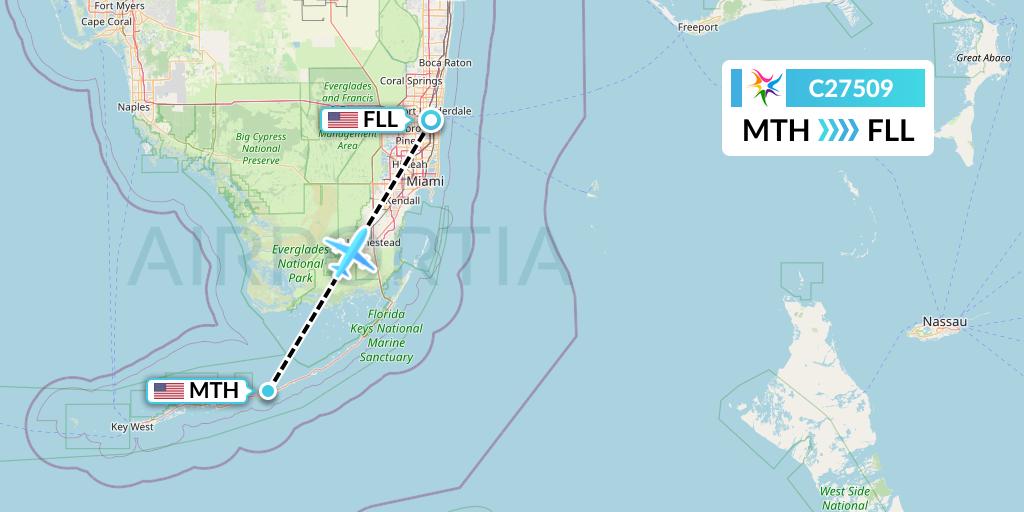 C27509 Ceiba Intercontinental Flight Map: Marathon to Fort Lauderdale
