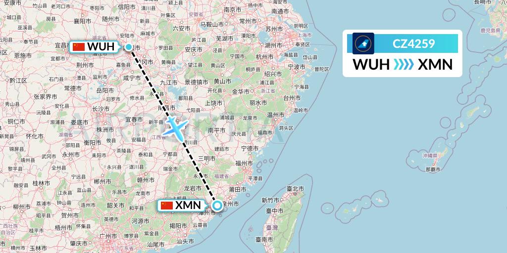 CZ4259 China Southern Airlines Flight Map: Wuhan to Xiamen