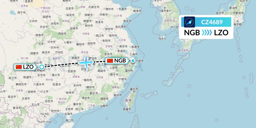 CZ4689 China Southern Airlines Flight Map: Ningbo to Luzhou