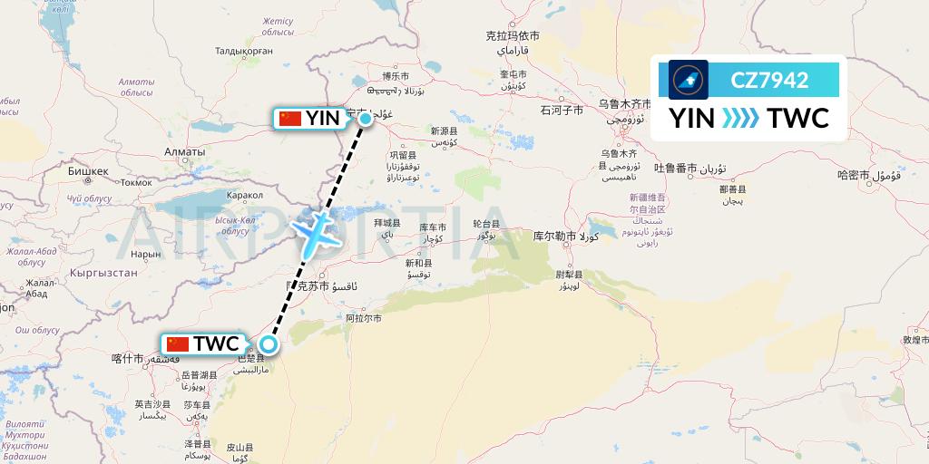 CZ7942 China Southern Airlines Flight Map: Yining to Kashgar