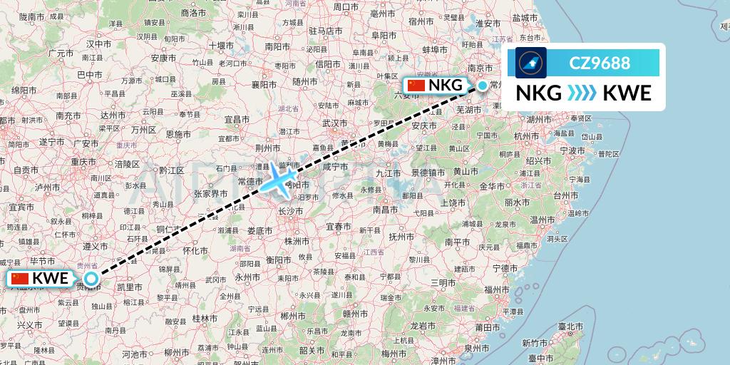 CZ9688 China Southern Airlines Flight Map: Nanjing to Guiyang