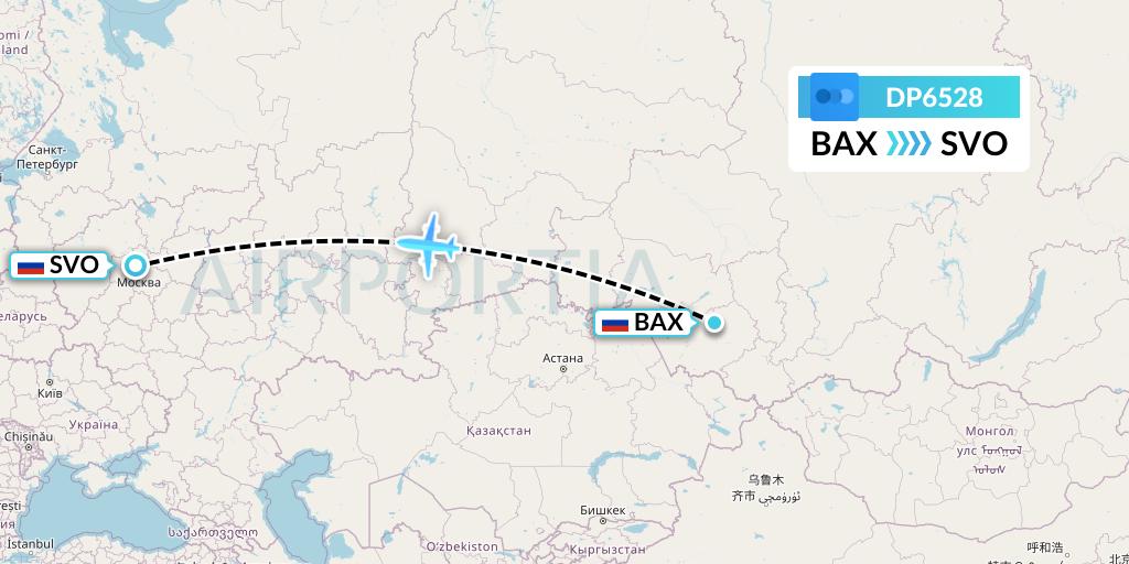 DP6528 Pobeda Flight Map: Barnaul to Moscow