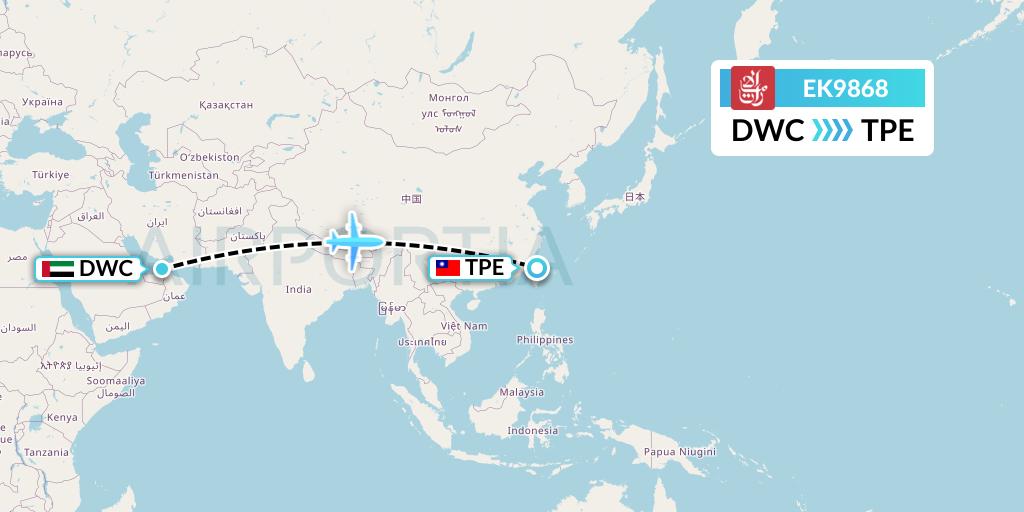 EK9868 Emirates Flight Map: Dubai to Taipei