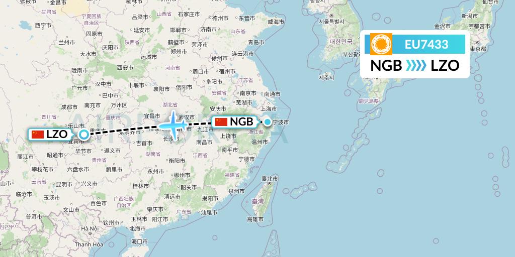 EU7433 Chengdu Airlines Flight Map: Ningbo to Luzhou