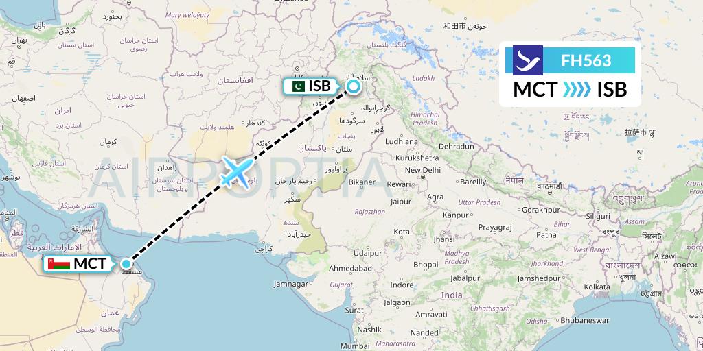FH563 Freebird Airlines Flight Map: Muscat to Islamabad