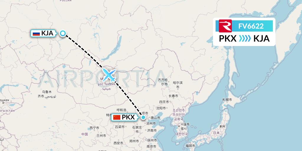 FV6622 Rossiya Flight Map: Beijing to Krasnoyarsk