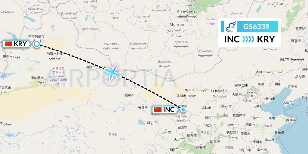 G56339 China Express Airlines Flight Map: Yinchuan to Karamay