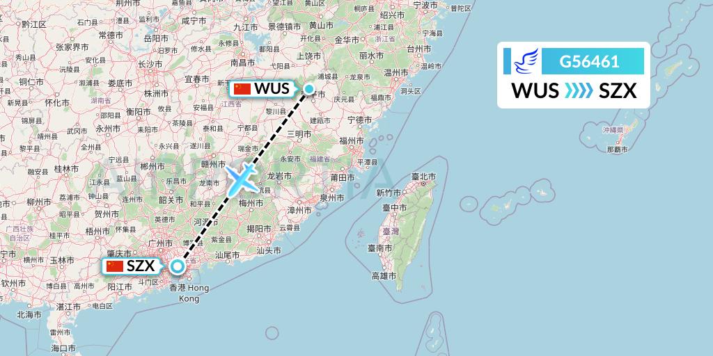 G56461 China Express Airlines Flight Map: Wuyishan to Shenzhen