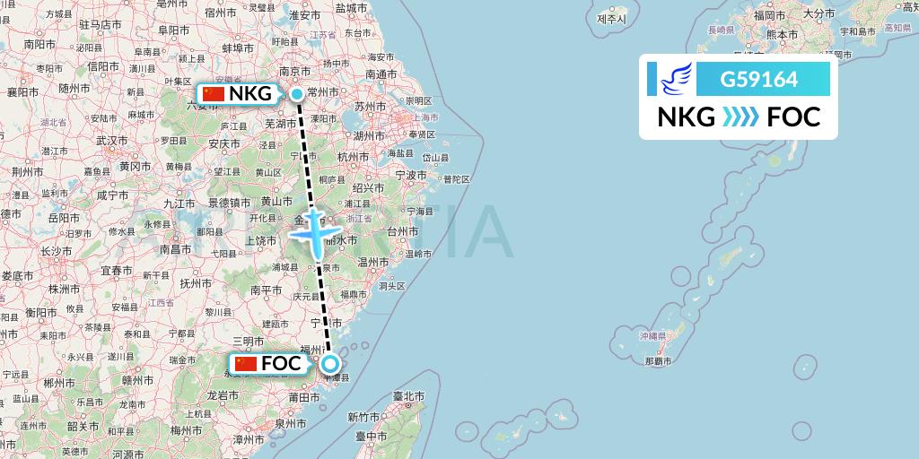 G59164 China Express Airlines Flight Map: Nanjing to Fuzhou