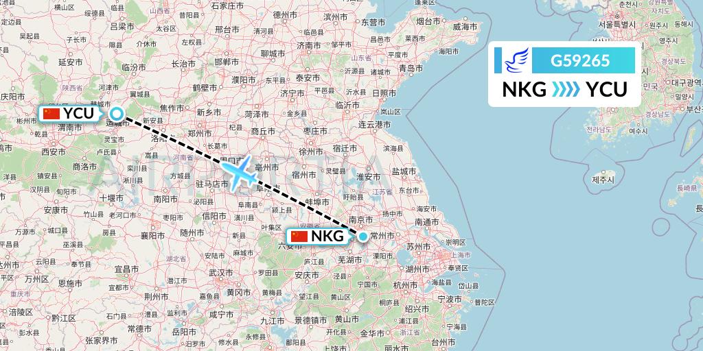 G59265 China Express Airlines Flight Map: Nanjing to Yuncheng
