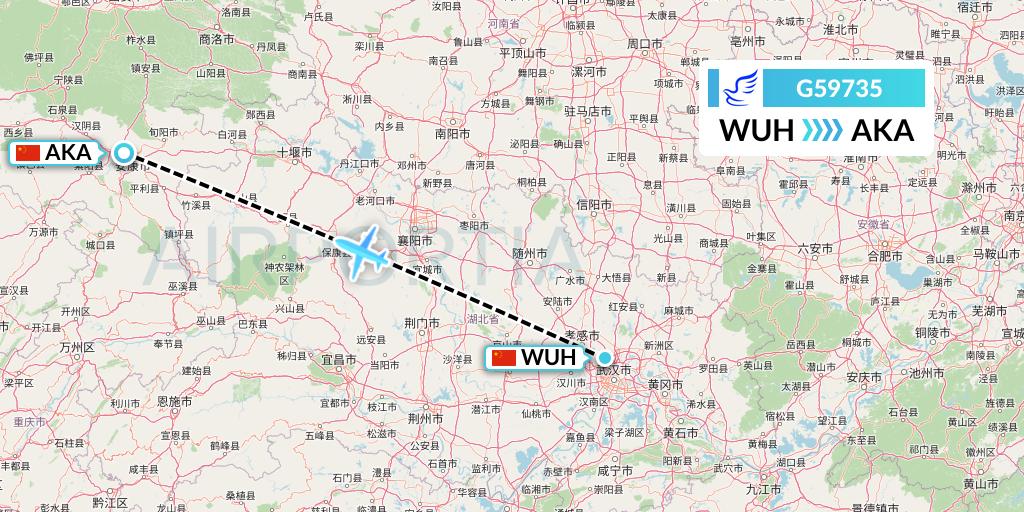 G59735 China Express Airlines Flight Map: Wuhan to Ankang