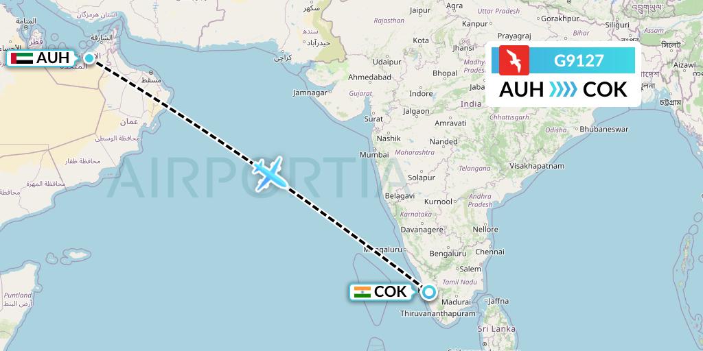 G9127 Air Arabia Flight Map: Abu Dhabi to Cochin