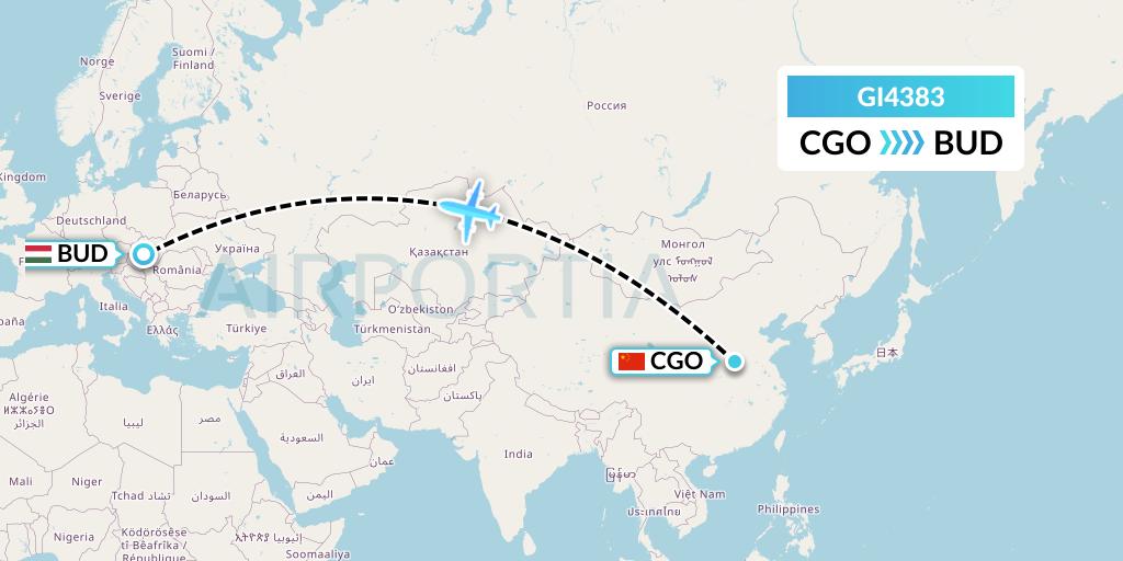 GI4383 Germania Express Flight Map: Zhengzhou to Budapest