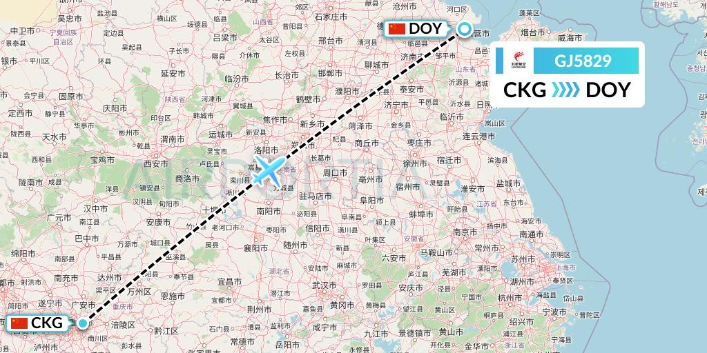 GJ5829 Loong Airlines Flight Map: Chongqing to Dongying