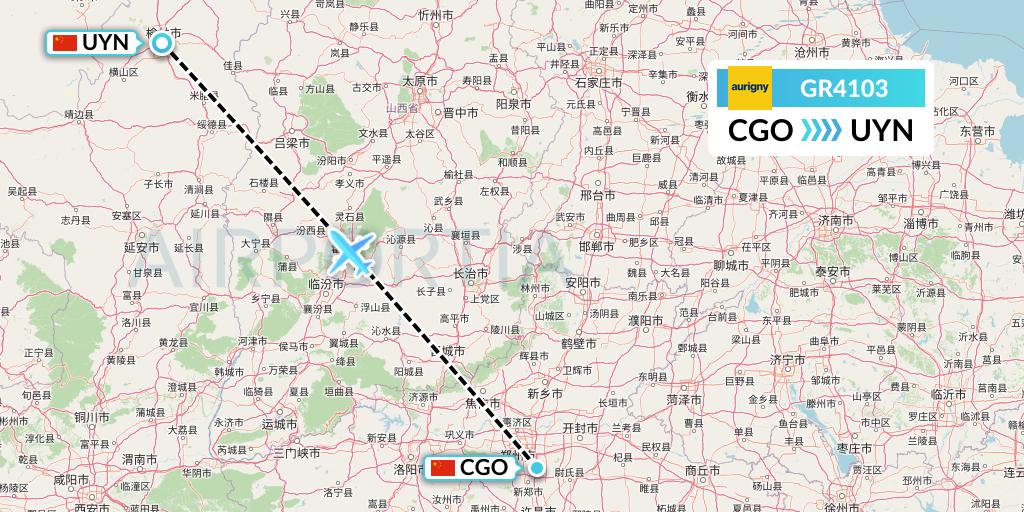 GR4103 Aurigny Air Services Flight Map: Zhengzhou to Yulin