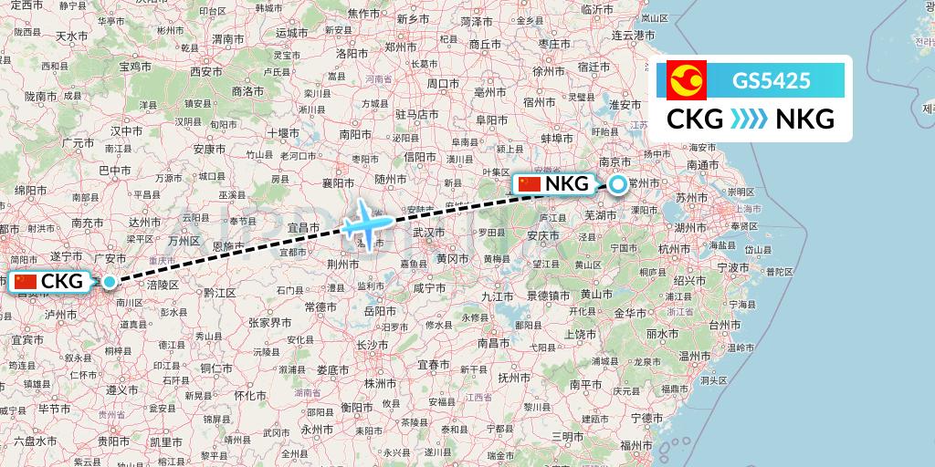 GS5425 Tianjin Airlines Flight Map: Chongqing to Nanjing
