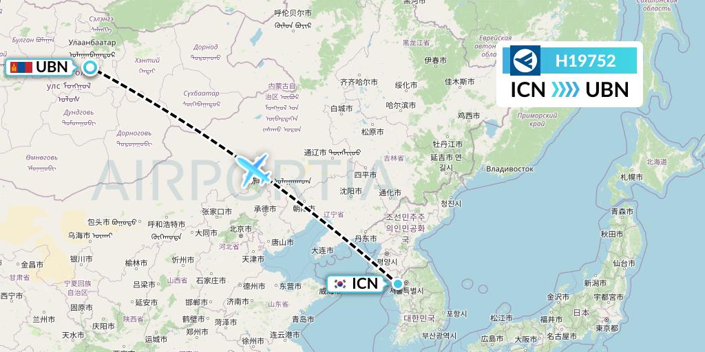 H19752 Hahn Air Systems Flight Map: Seoul to Ulan Bator