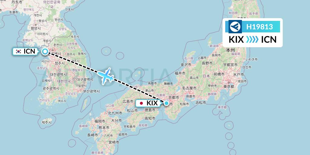 H19813 Hahn Air Systems Flight Map: Osaka to Seoul
