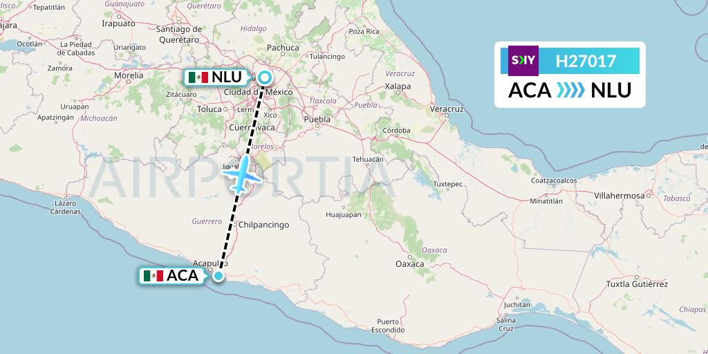 H27017 Sky Airline Flight Map: Acapulco to Reyes Acozac