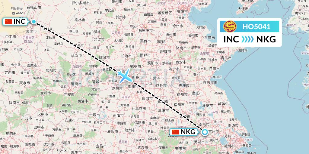 HO5041 Juneyao Airlines Flight Map: Yinchuan to Nanjing