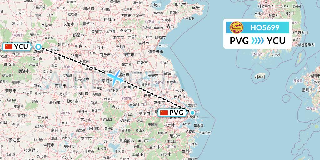 HO5699 Juneyao Airlines Flight Map: Shanghai to Yuncheng
