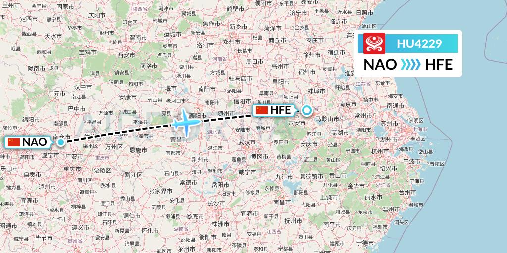 HU4229 Hainan Airlines Flight Map: Nanchong to Hefei