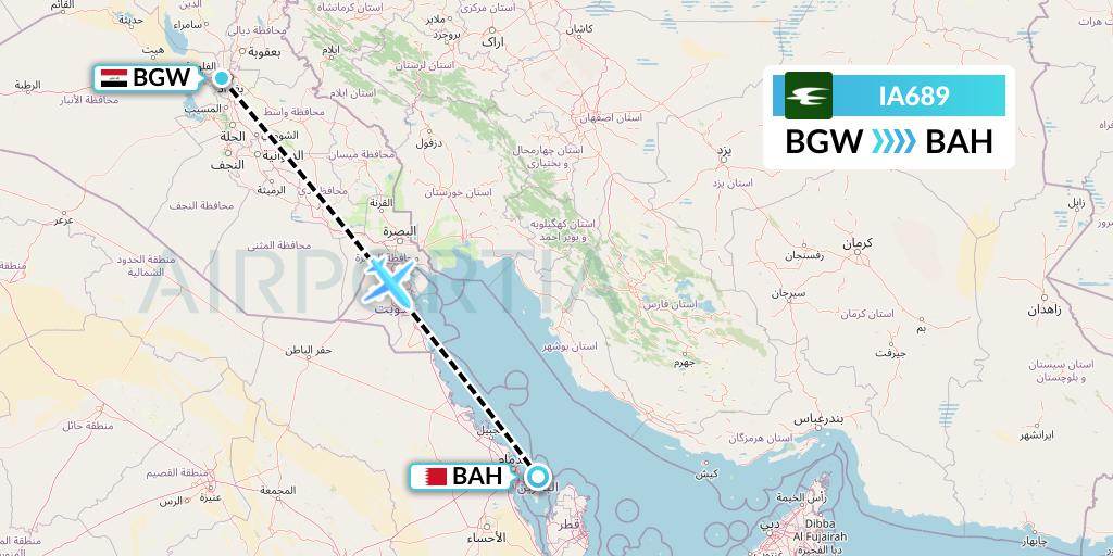 IA689 Iraqi Airways Flight Map: Baghdad to Bahrain