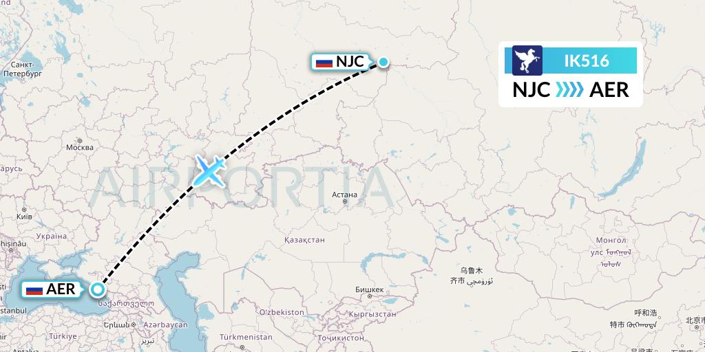 IK516 Air Kiribati Flight Map: Nizhnevartovsk to Sochi