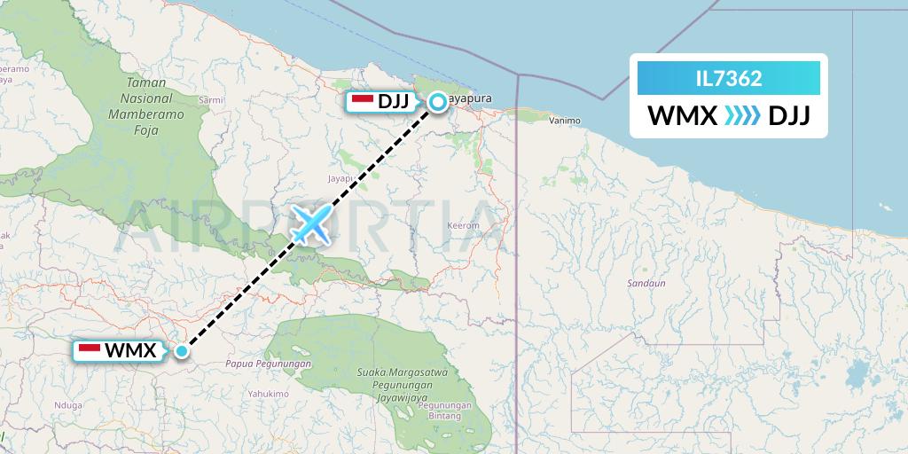 IL7362 Trigana Air Service Flight Map: Wamena to Jayapura