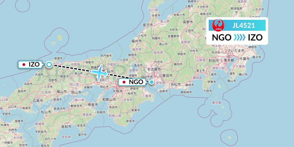 JL4521 Japan Airlines Flight Map: Nagoya to Izumo