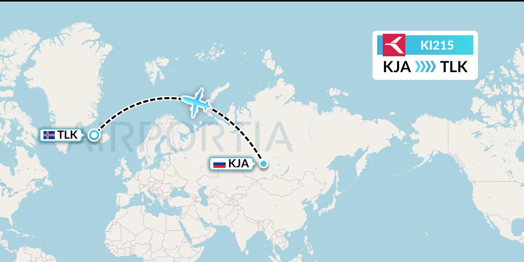 KI215 Krasavia Flight Map: Krasnoyarsk to Talknafjordur
