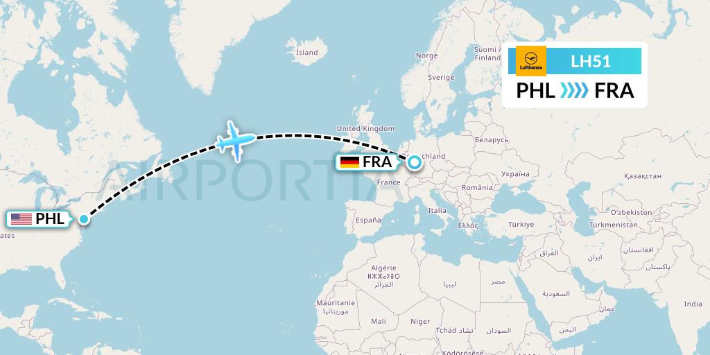 LH51 Lufthansa Flight Map: Philadelphia to Frankfurt