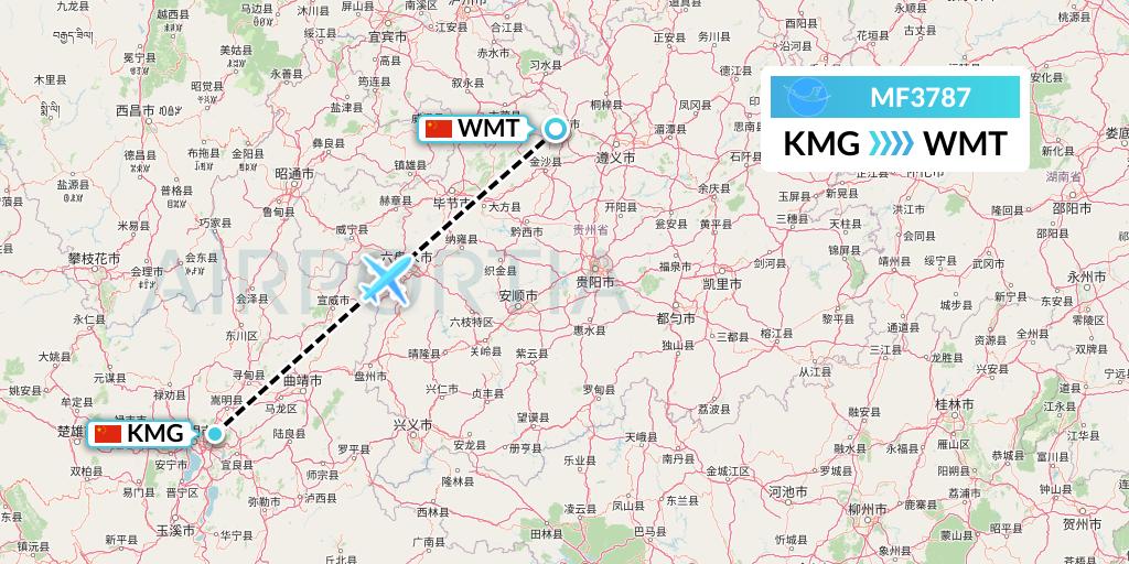 MF3787 Xiamen Airlines Flight Map: Kunming to Zunyi