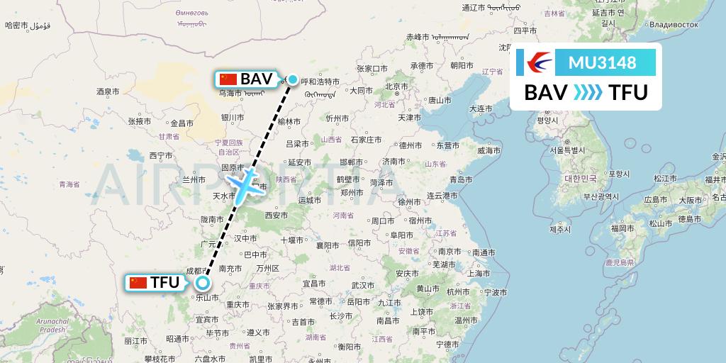 MU3148 China Eastern Airlines Flight Map: Baotou to Chengdu