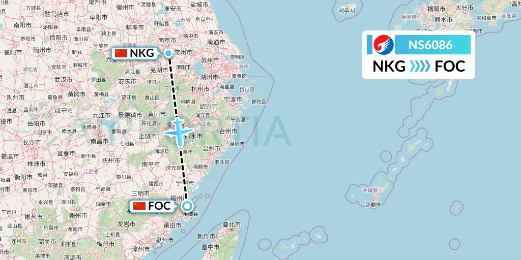 NS6086 Hebei Airlines Flight Map: Nanjing to Fuzhou